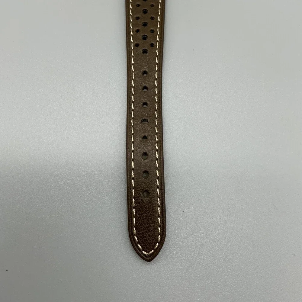 Vintage Seiko 7N43-8B09 Mens Watch 38mm Green Dial Day Date Brown Leather Quartz